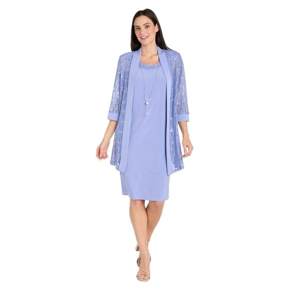 NWT R&M Richards Plus Size Circle Mesh Patterned Jacket Dress, Periwinkle 16W - Picture 1 of 6